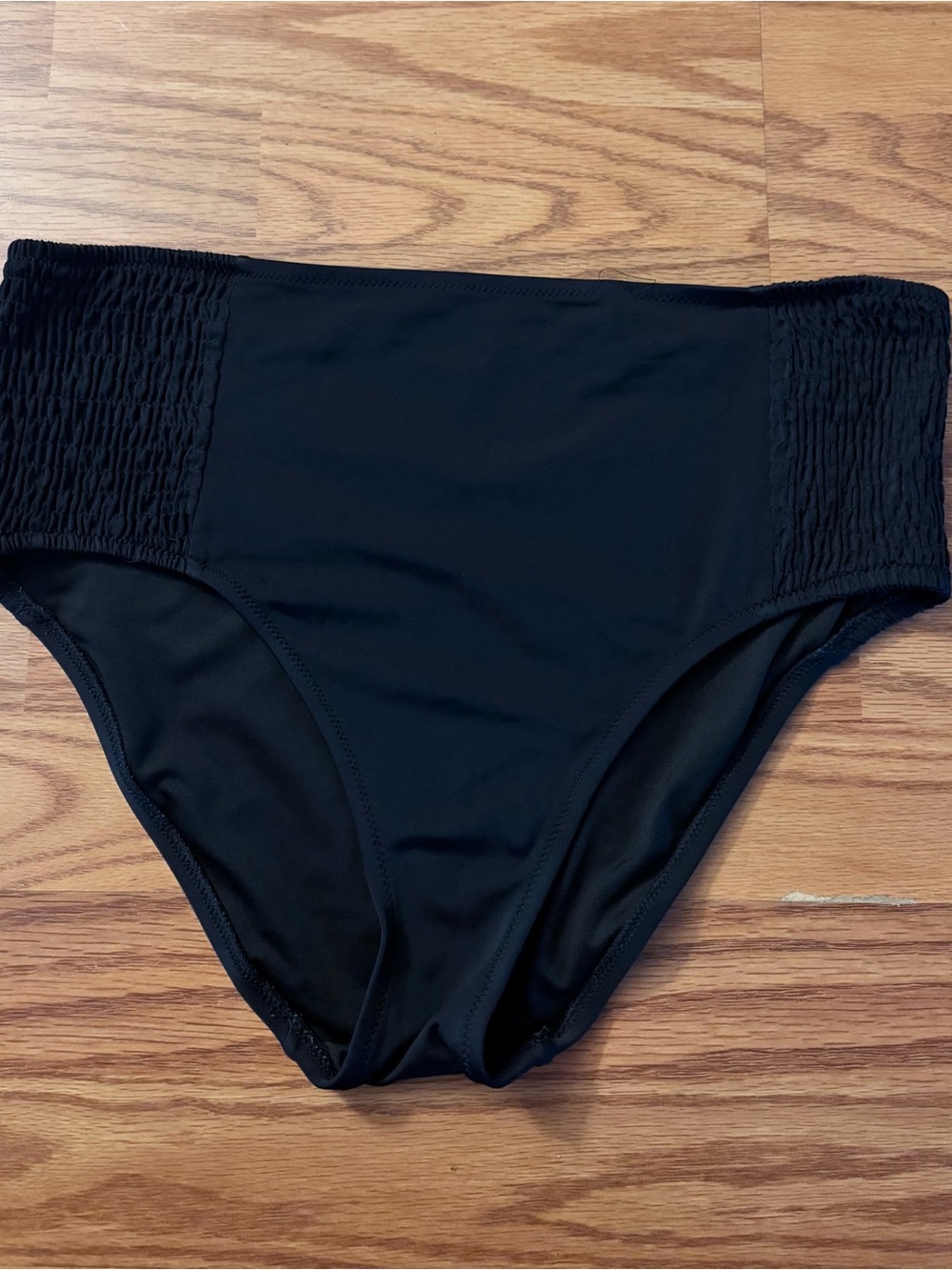 Victoria Secret Black High-Waist Smocked Side Bikini Bottom - Women Swim